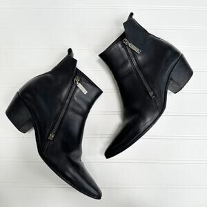 Saint Laurent Rock Chelsea Black Leather Ankle Boots Western Smooth 39.5